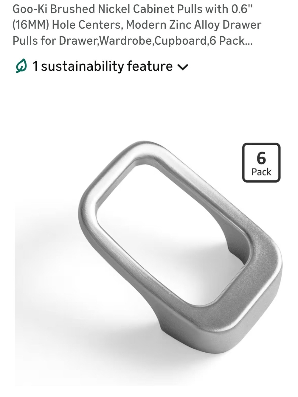 Brushed Nickel Cabinet Pull in Silver - Modern Rectangle Handle